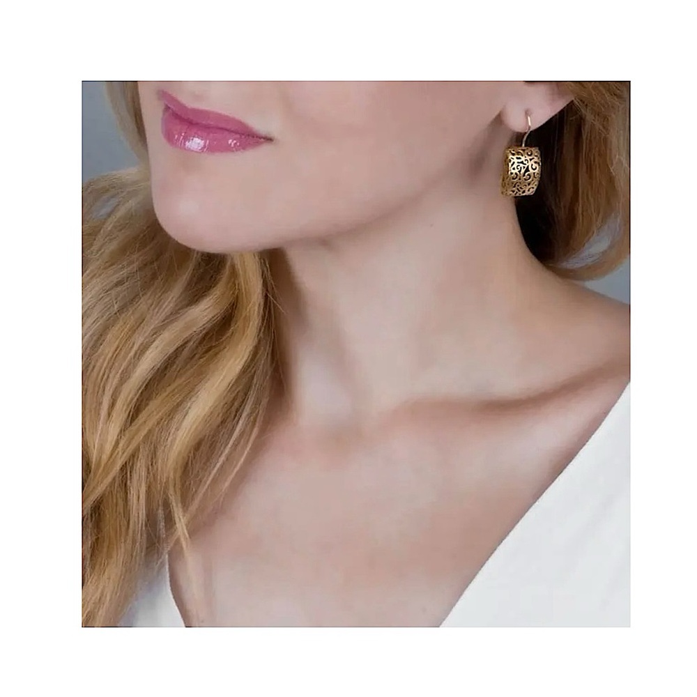 14k Gold Plated Celtic Filigree Rectangle Drop Earrings - Picture 4 of 12